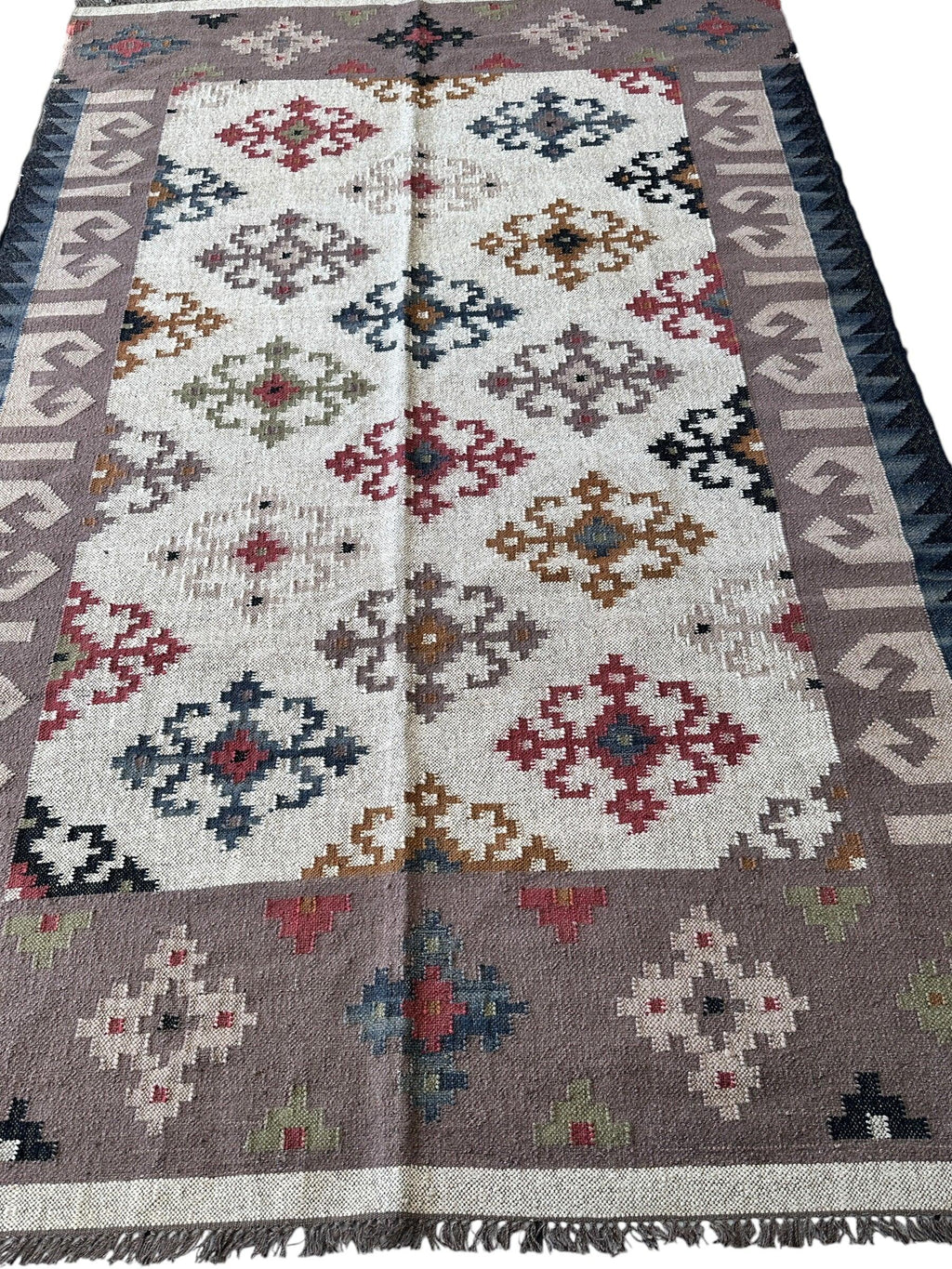 Beautiful Indo-Anatolian Geometric Kilim Flat Weave Rug 6'2" × 9'5"