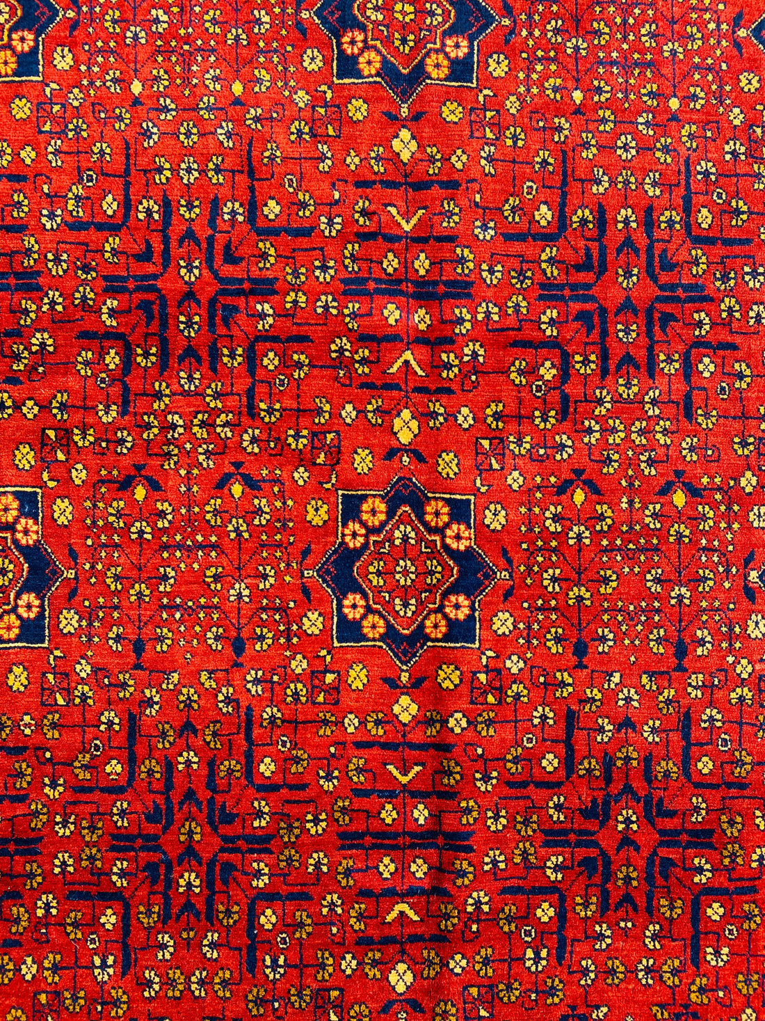 Afghani Bukhara Rug, Hand-knotted Wool, Red & Dark Blue, 6'7" × 9'3" | Tribal Turkmani Design
