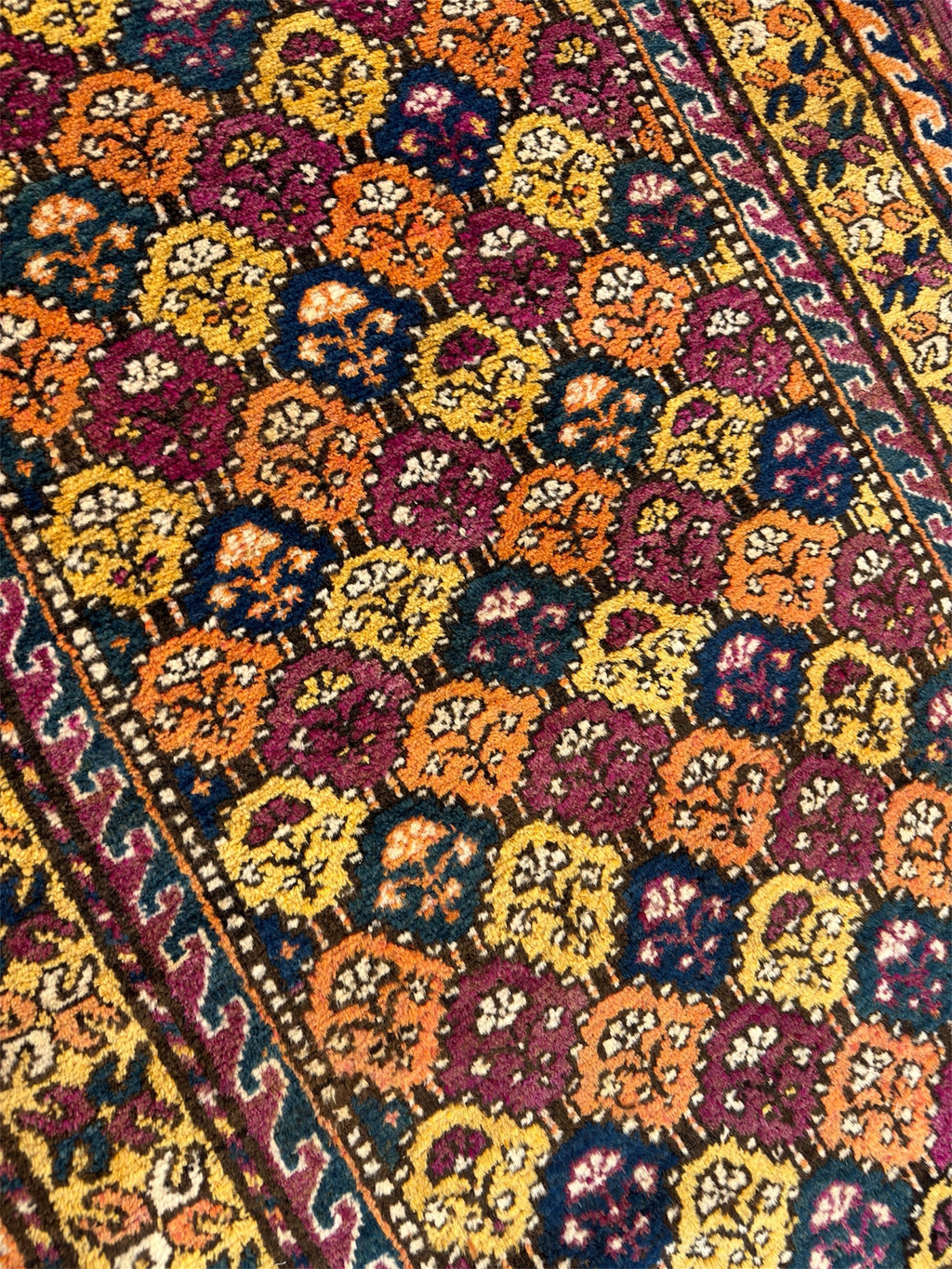 1900s Antique Kurdish Wool on Wool Wide Runner Rug Tribal Geometric Hand Knotted