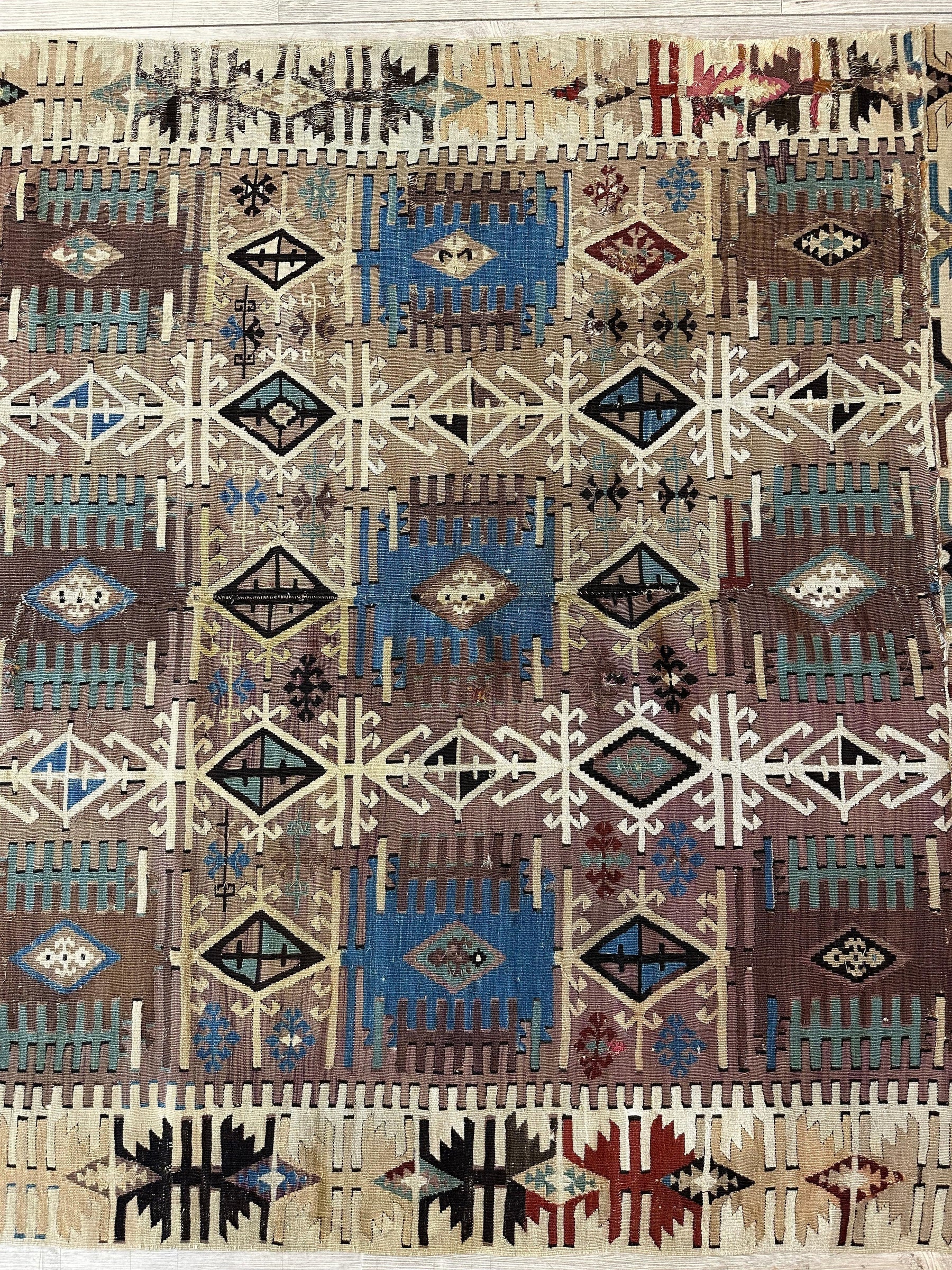 Anatolian 19th C Antique One Of A Kind Kilim Rug 5’ x 8’3”