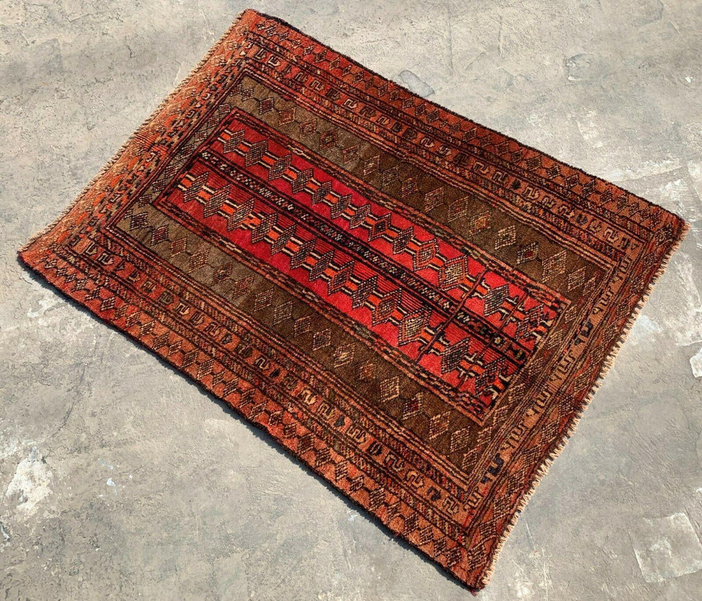 Elegant Vintage Afghani Taimani Balouch Area Rug 3'4" × 2'5"