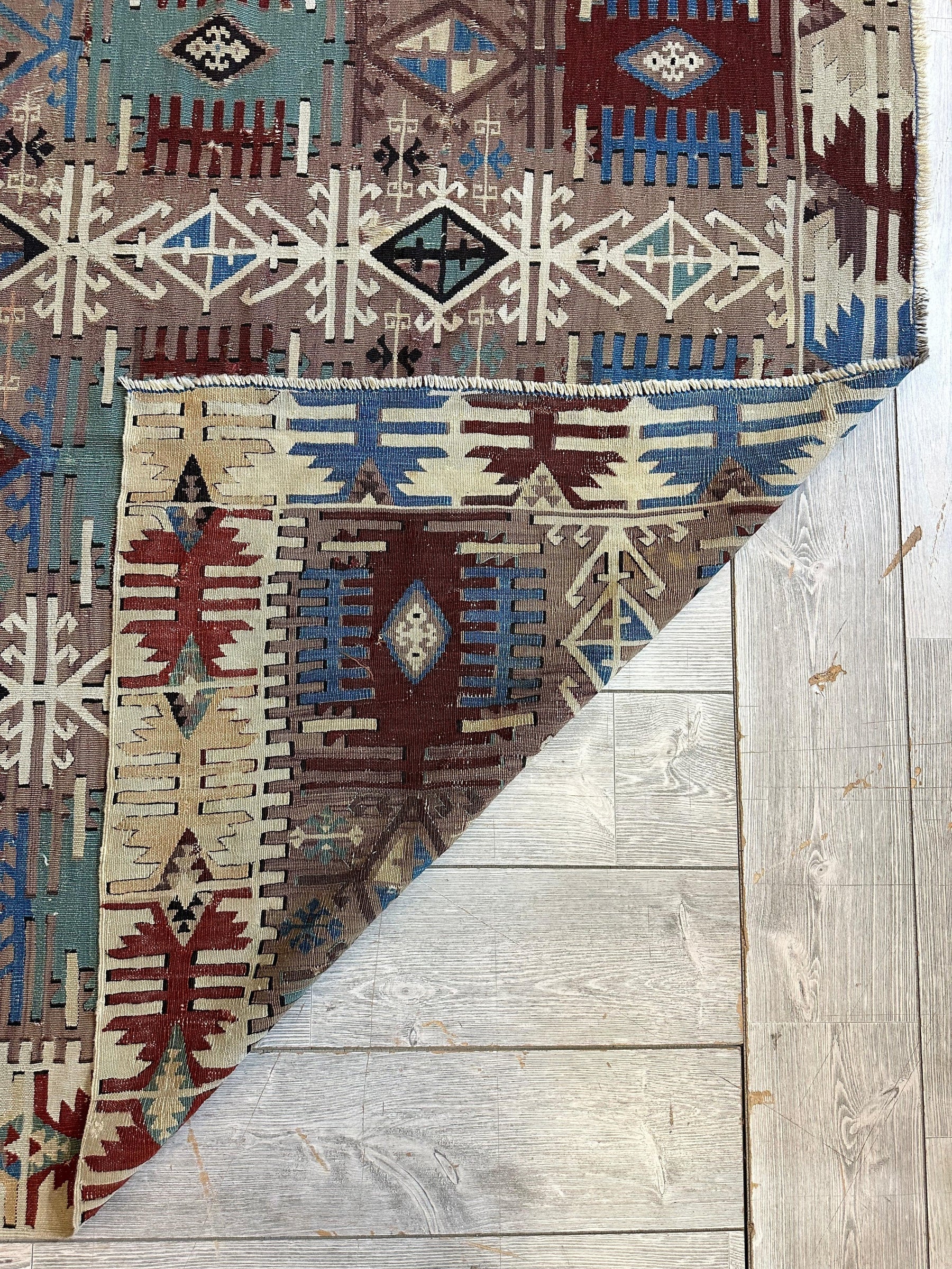 Anatolian 19th C Antique One Of A Kind Kilim Rug 5’ x 8’3”