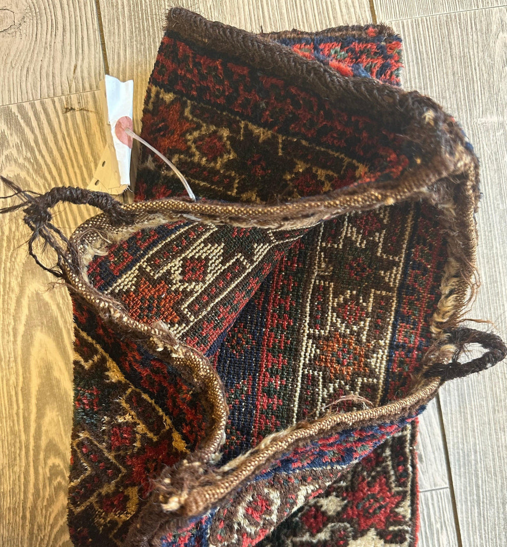 Small Vintage Kurdish Circa 1950s Wool on Wool Complete Bag - 14" X 14"