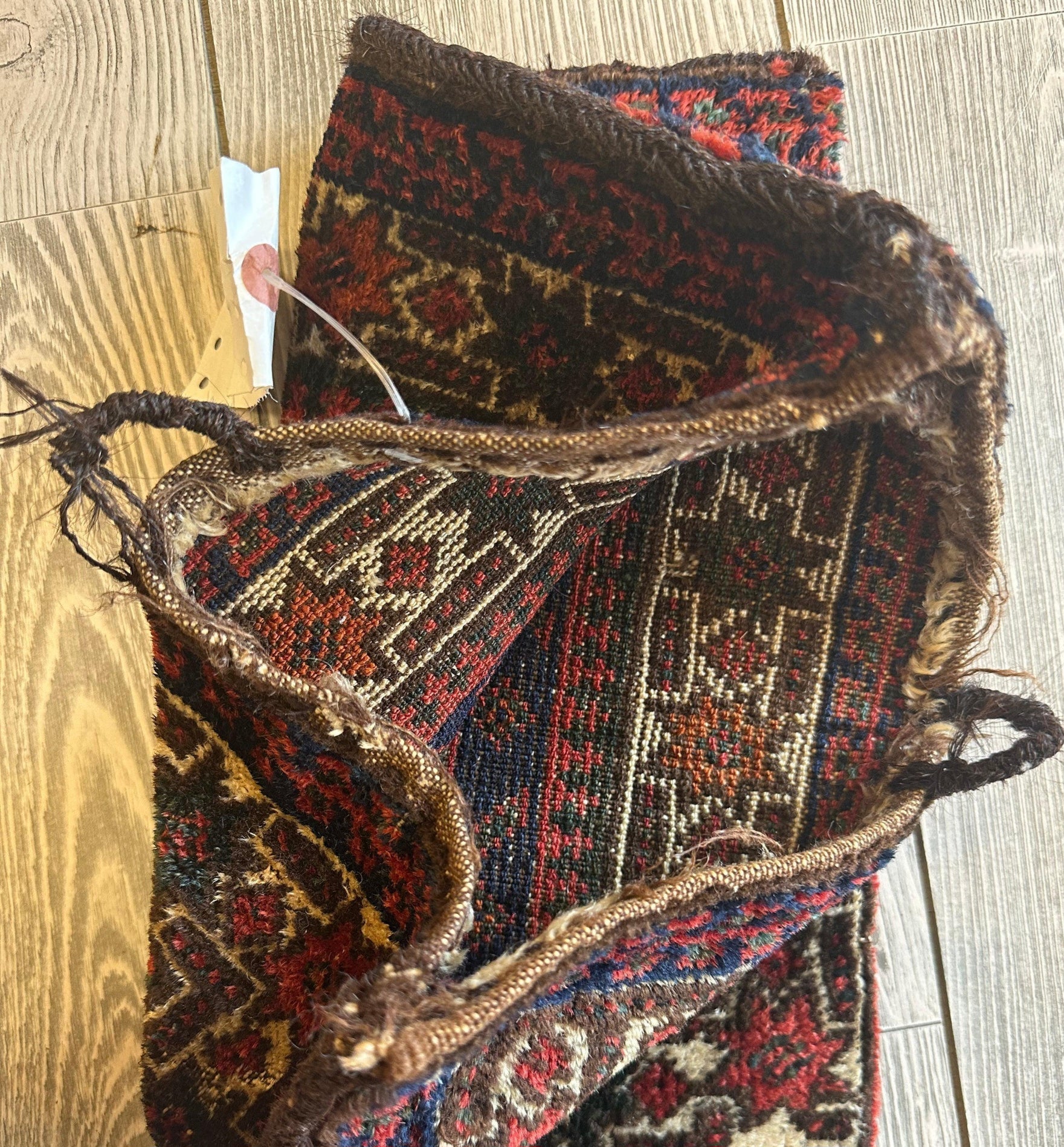 Small Vintage Kurdish Circa 1950s Wool on Wool Complete Bag - 14" X 14"