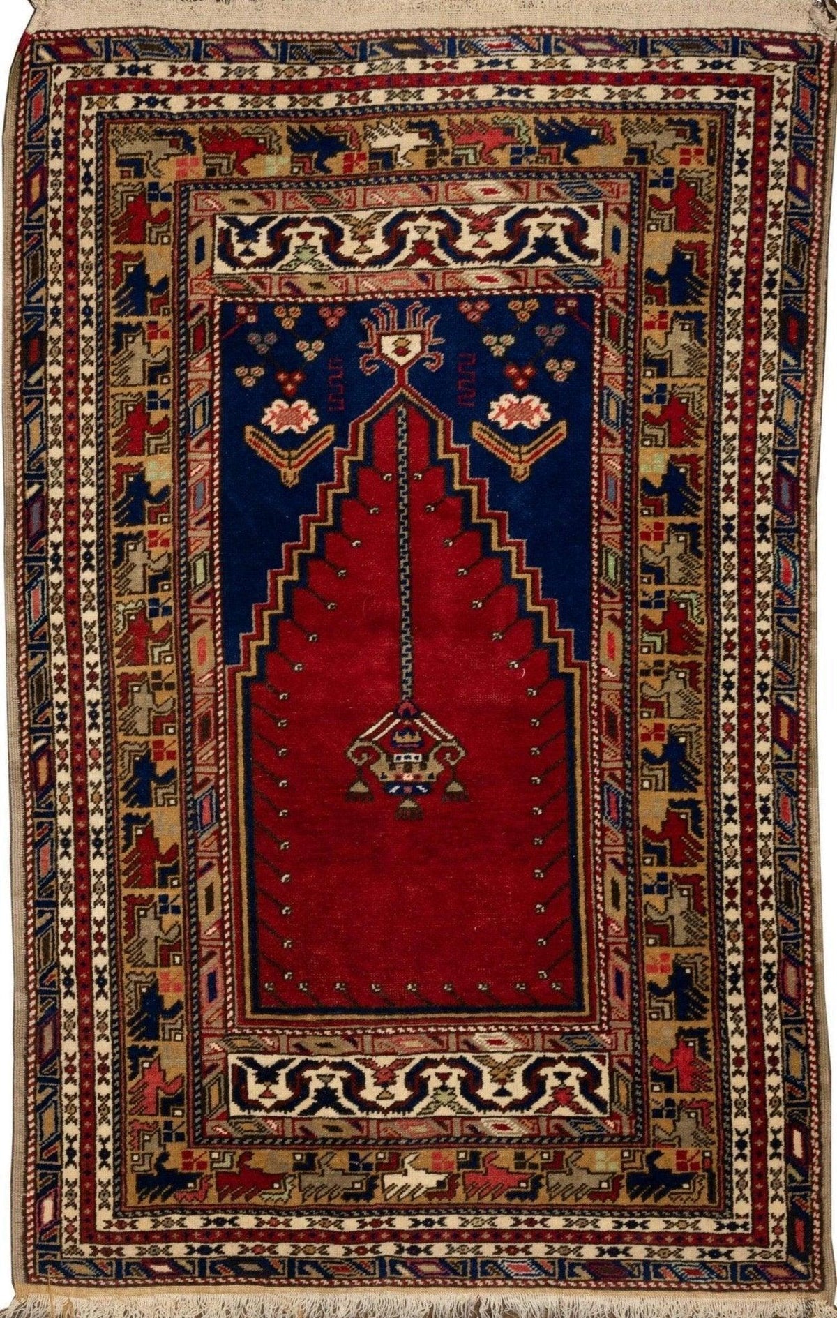Vintage Wool Anatolian Prayer Rug 4' × 6'