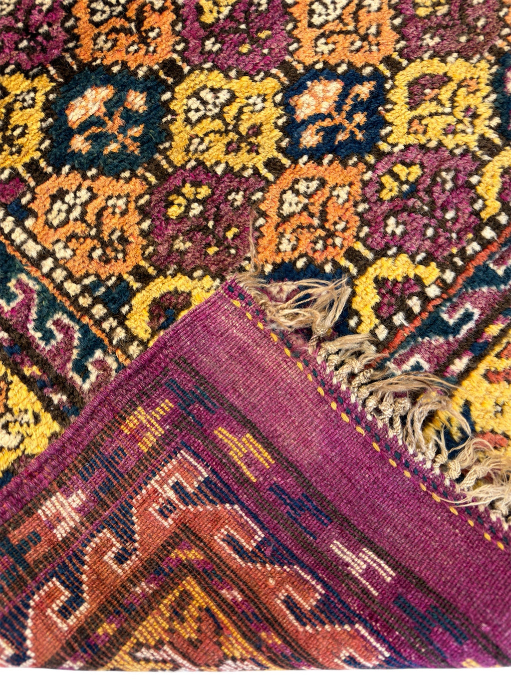 1900s Antique Kurdish Wool on Wool Wide Runner Rug Tribal Geometric Hand Knotted