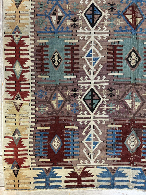 Anatolian 19th C Antique One Of A Kind Kilim Rug 5’ x 8’3”